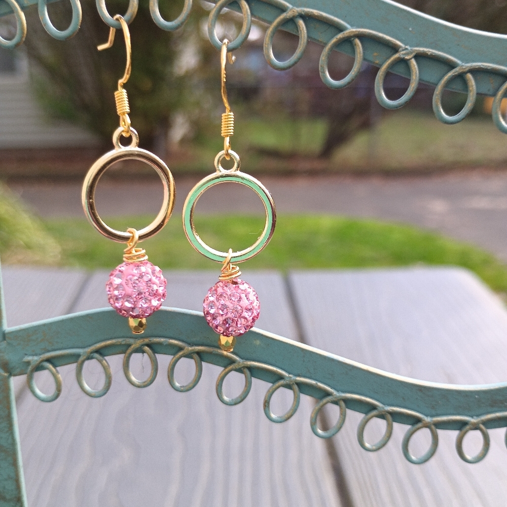 Elegant Gold and Pink Dangle Earrings